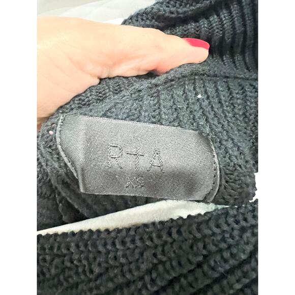 RTA Juliet Off-the-Shoulder Asymmetrical Ribbed Knit Sweater Black Women's XS - Picture 5 of 7